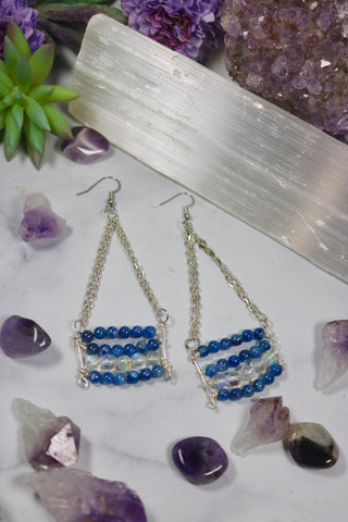 Blue Quartz and Moonstone Chain Earrings