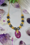 "Golden Violet Visions" Beaded Pendant