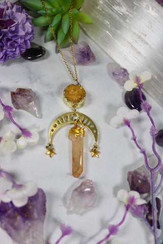 "Solar Eclipse" Citrine Moon Necklace