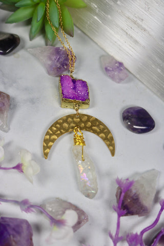 "Crystal Eclipse" Amethyst Moon Necklace
